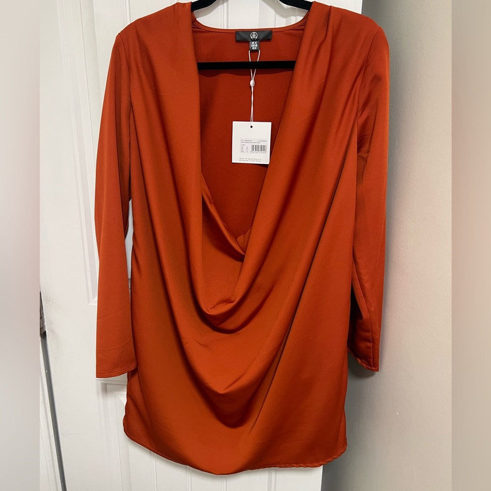 Missguided long sleeve satin cowl neck dress